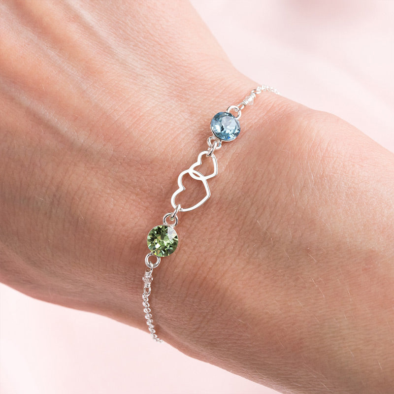 For Love - We Are Connected Heart To Heart Double Heart Custom Birthstone Bracelet