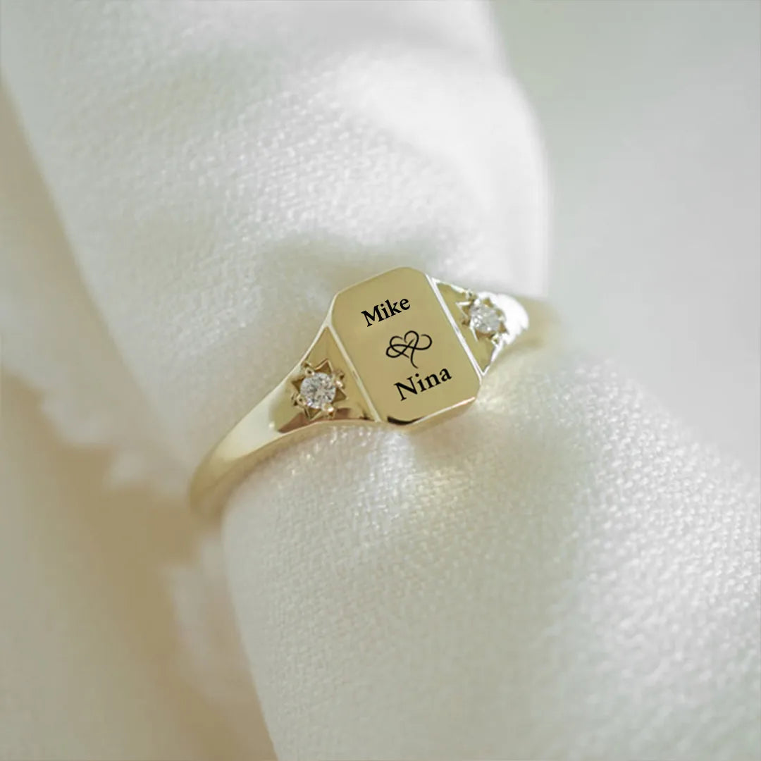 S925 Custom Names and Birthstones Dainty Ring