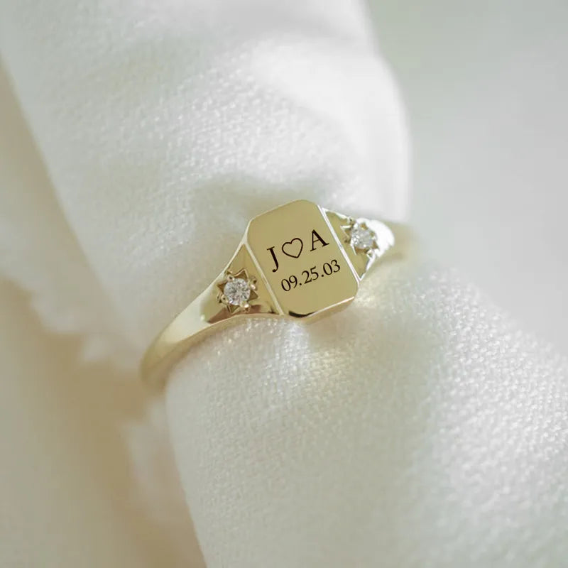 For Love - S925 Initial Date Custom Ring