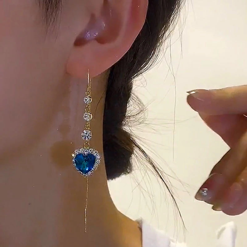 Blue Heart Shaped Zircon Long earrings
