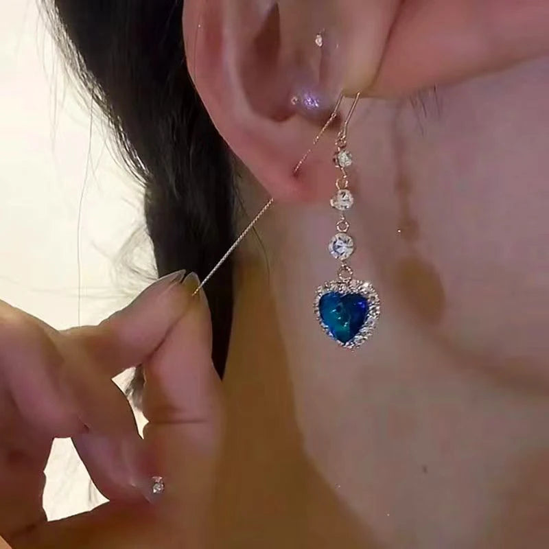Blue Heart Shaped Zircon Long earrings