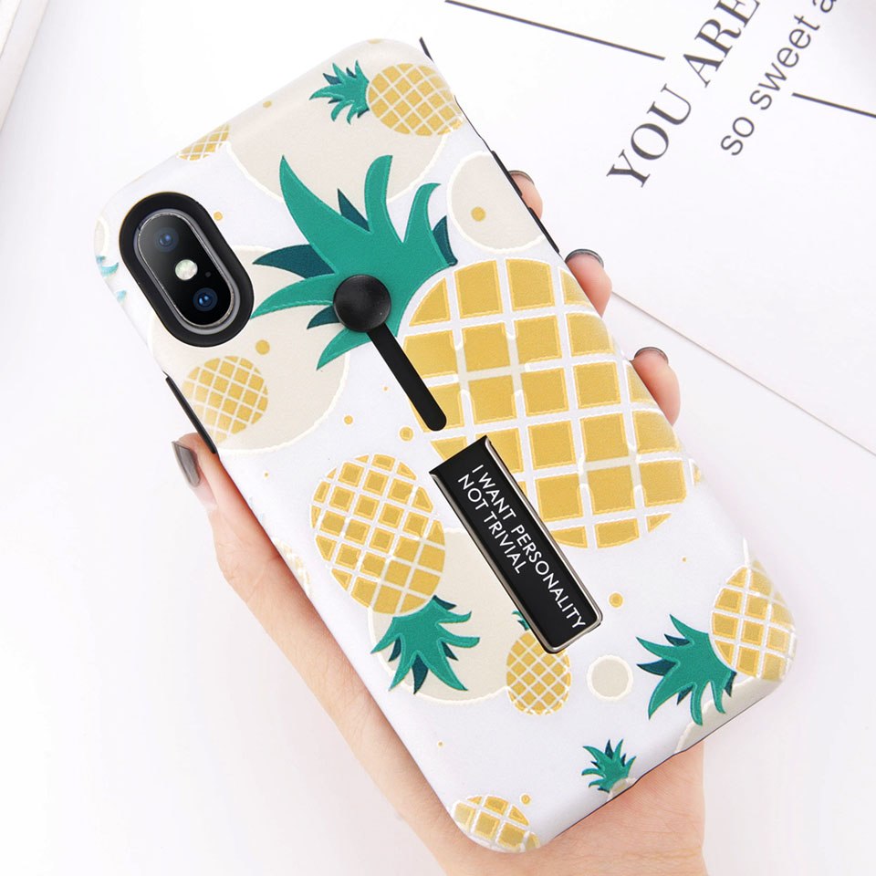 Hide Ring Stand Holder Pineapple Strawberry iPhone Case