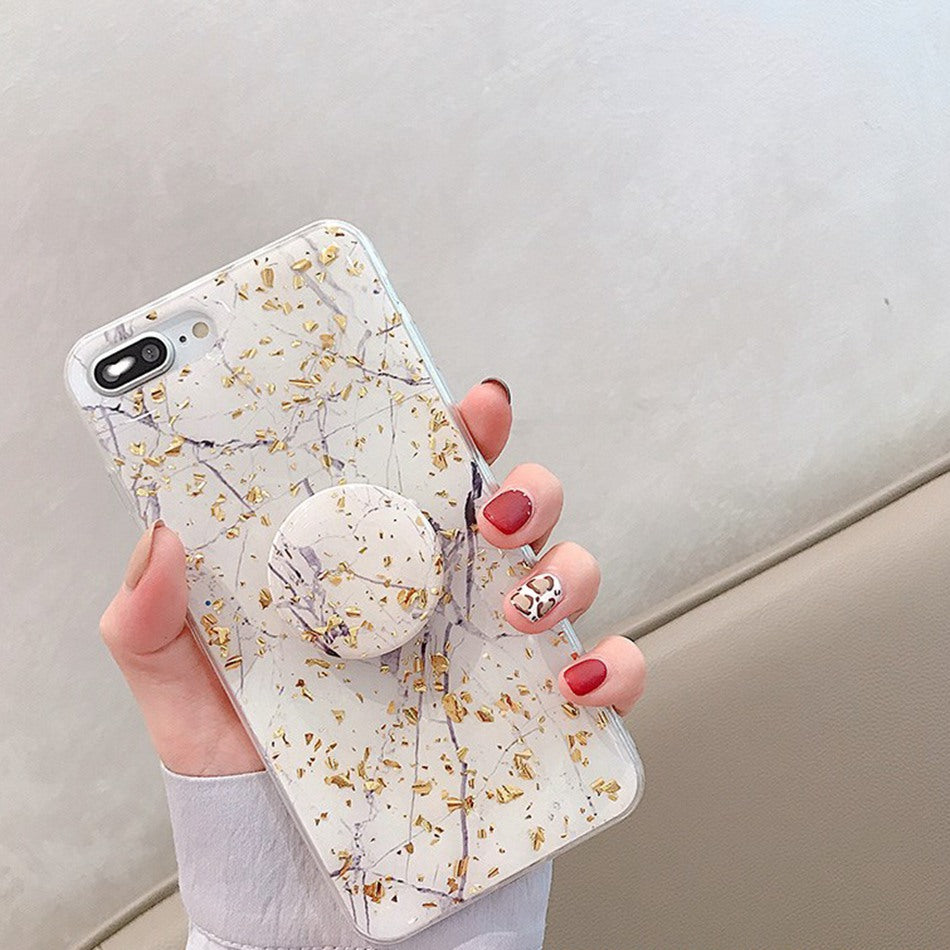 Foil Marble Bling Stand Holder iPhone Cases