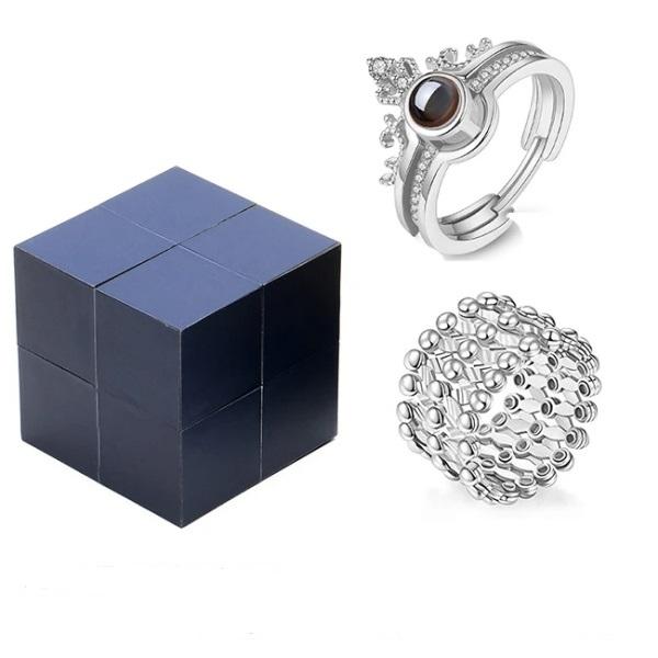 (Free Shipping) Creative S925 Silver Ring and Rubik's Jewelry Box