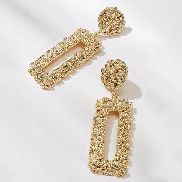 Open Rectangle Textured Drop Earrings