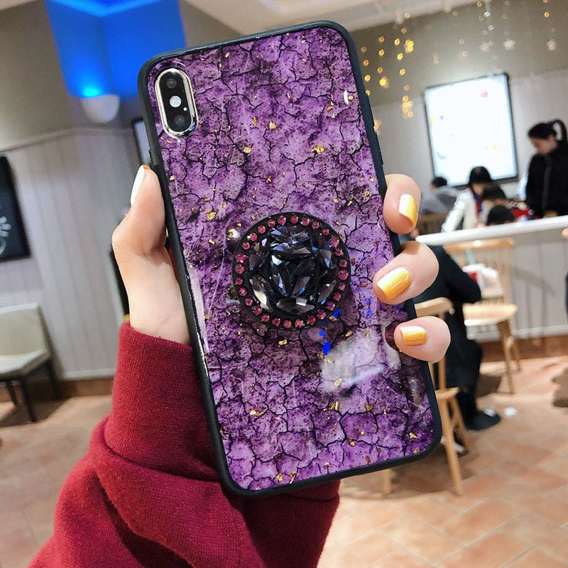 Luxury Cracked Marble Diamond Stand iPhone Cases
