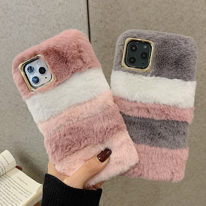 owlcase Luxury Colorful Rabbit Hair Fur Winter Warm  iphone Cases