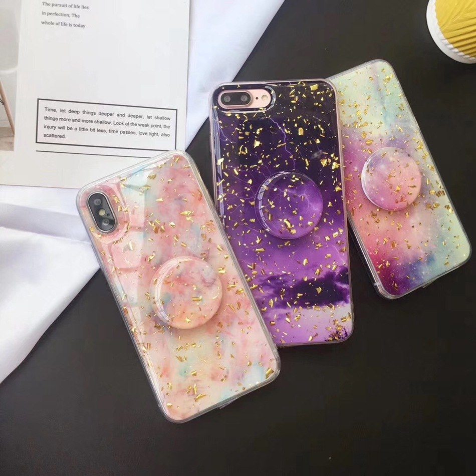 Foil Marble Bling Stand Holder iPhone Cases