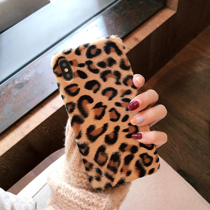 Leopard print hairy Plush fur phone Case