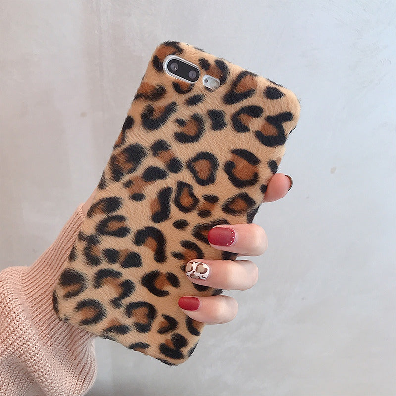 Leopard print hairy Plush fur phone Case